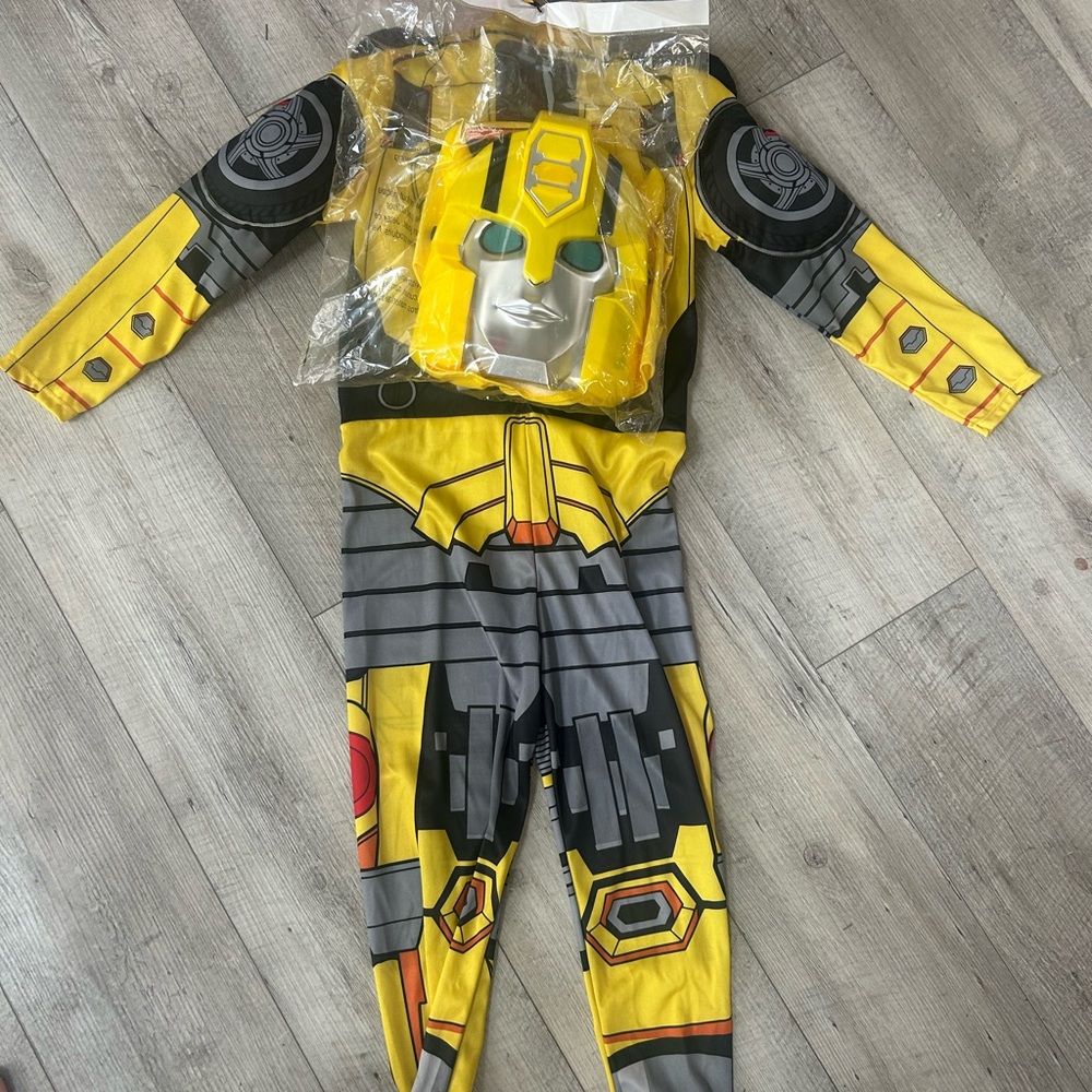 Yellow and Gray Robot Costume with Mask. Transformers bumblebee.